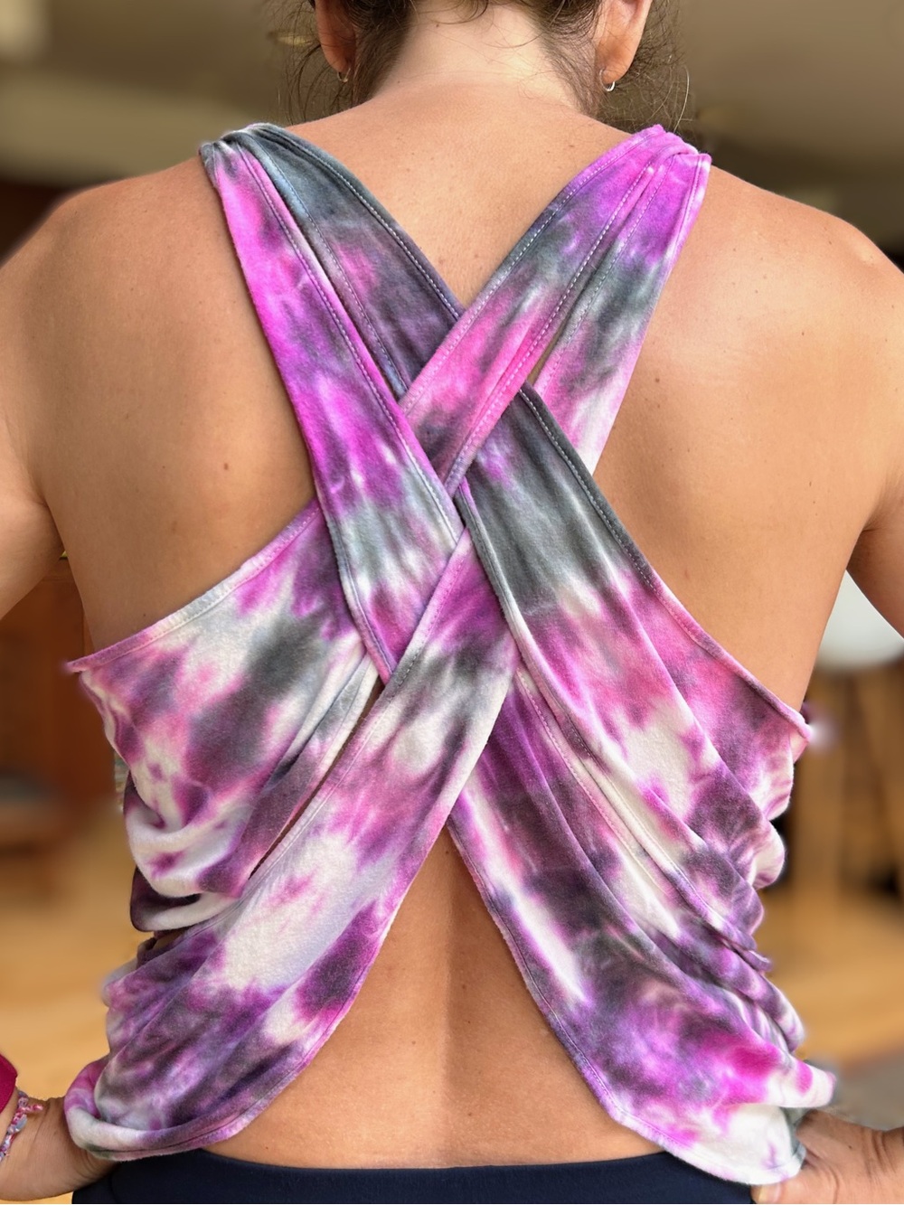 Fabletics Purple and White Tie-Dye Cross-Back Tank